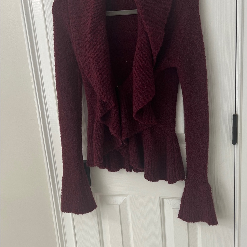 Moda International Deep Red Ruffled Cardigan - Picture 3 of 8